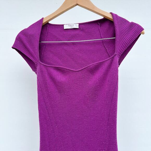 One Grey Day Revolve OGD Samantha Midi Dress Bodycon Magenta XS Ribbed Cocktail - Picture 5 of 11